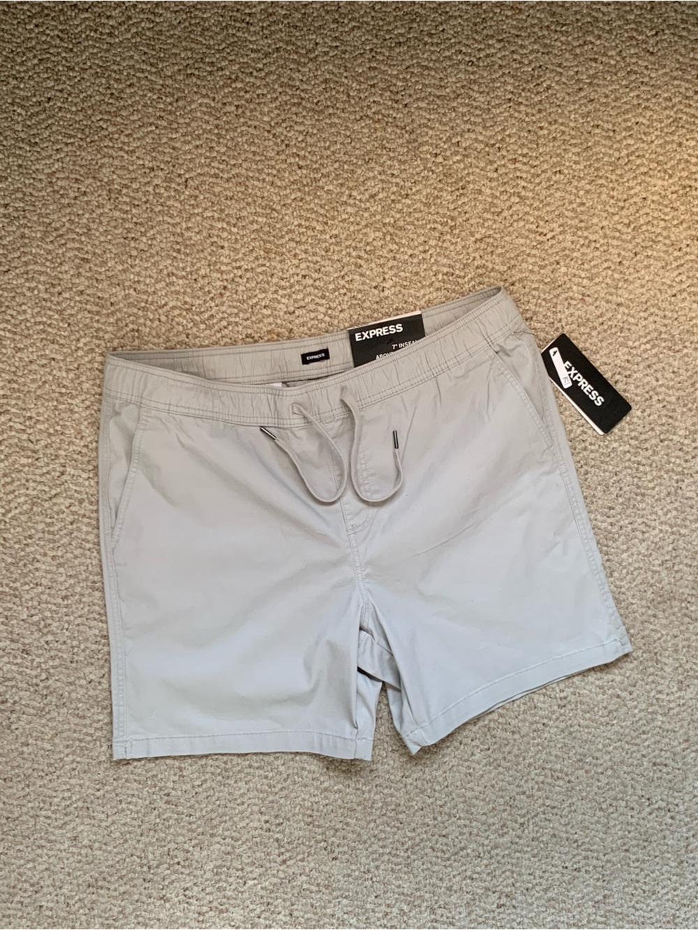 Express Men's Light Gray Athletic Drawstring Shorts